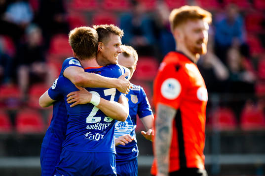 Torbjørn Agdestein of Aalesund celebrates with teammates