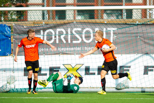 Joakim Vatle Hammersland of Åsane celebrates the 2-3 goal