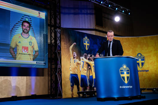 Sveriges förbundskapten Janne Andersson presenterar Marcus