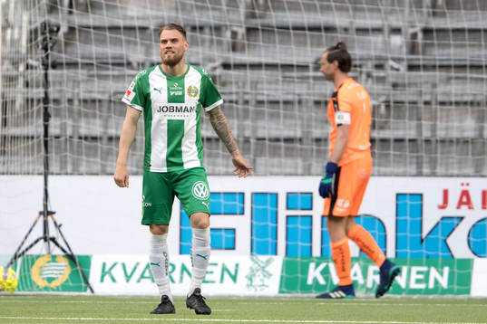 Hammarbys David Fällman och målvakt Johan Wiland deppar