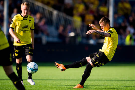 Aron Sigurdarson of Start with a free kick