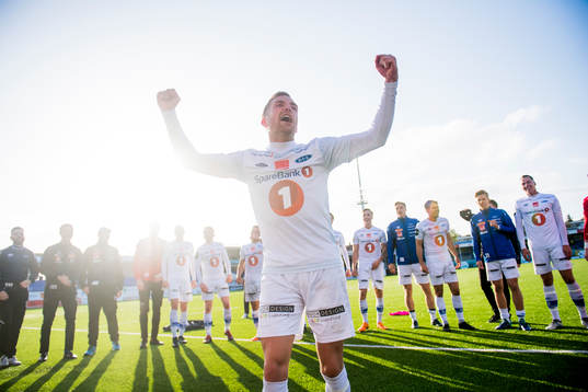 Kristoffer Løkberg of Ranheim celebrates in front of his