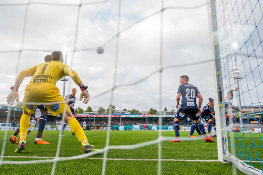Erik Tønne of Ranheim scores 0-1 behind goalkeeper Sean
