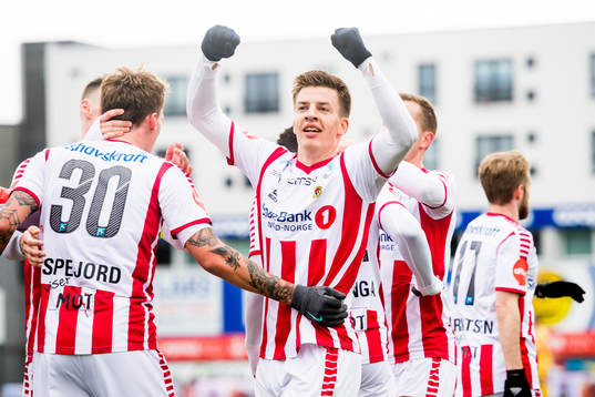 Runar Espejord and Jostein Gundersen of Tromsø celebrate