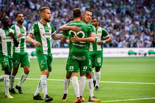 Hammarbys David Fällman och Nicola Djurdjic jublar med