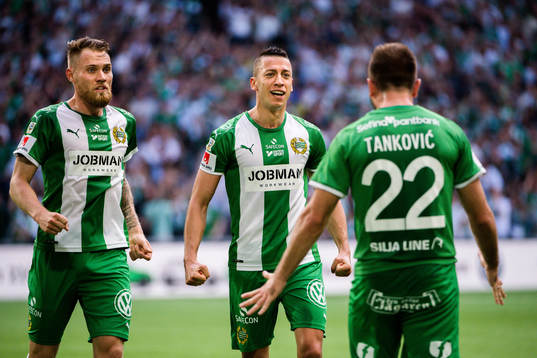 Hammarbys David Fällman och Nicola Djurdjic jublar med
