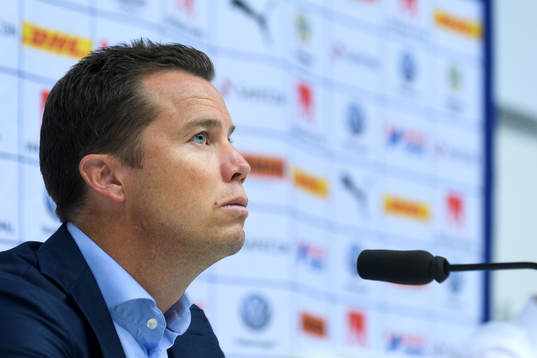Malmö FFs tränare Daniel Andersson på presskonferensen