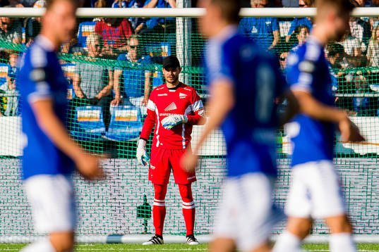 Goalkeeper Jonas Deumeland of Start looks dejected