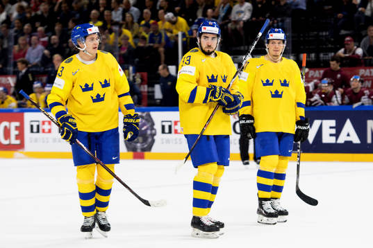 Sveriges Mattias Janmark, Mika Zibanejad och Rickard Rakell