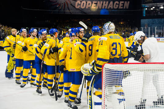 Sveriges spelare krämar om målvakt Anders Nilsson