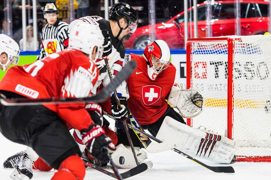 Kanadas Bo Horvat oroar vid Schweiz målvakt Leonardo Genoni