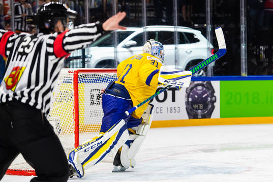 Sveriges målvakt Anders Nilsson jublar