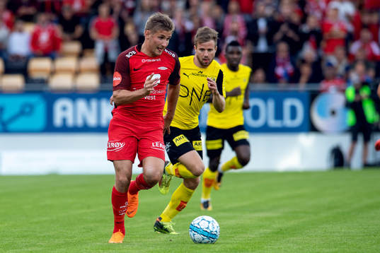Steffen Lie Skålevik of Brann and Simen Rafn of Lillestrøm