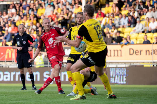 A shot from Kristoffer Barmen of Brann and Frode Kippe of
