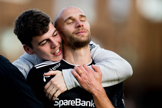Jacob Rasmussen and Tore Reginiussen of Rosenborg celebrate
