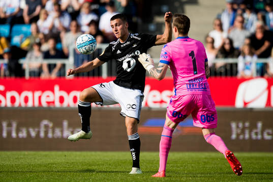 Jonathan Levi of Rosenborg and goalkeeper Per Kristian
