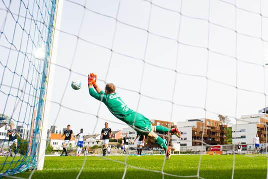 Goalkeeper André Hansen of Rosenborg with a save