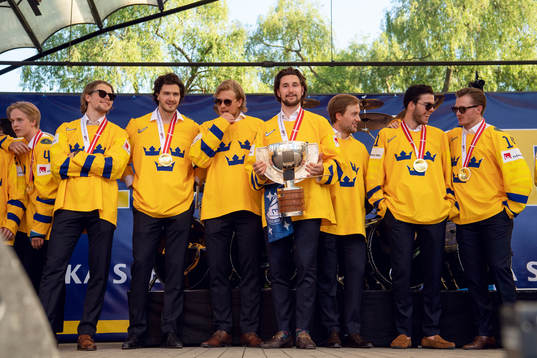 Sveriges spelare firar VM-guldet i Kungsträdgården dagen