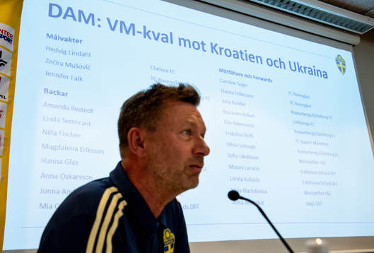 Sveriges förbundskapten Peter Gerhardsson presenterar