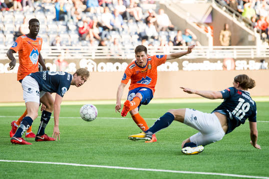 Sondre Fet of Aalesund shoots and scores the 0-2 goal