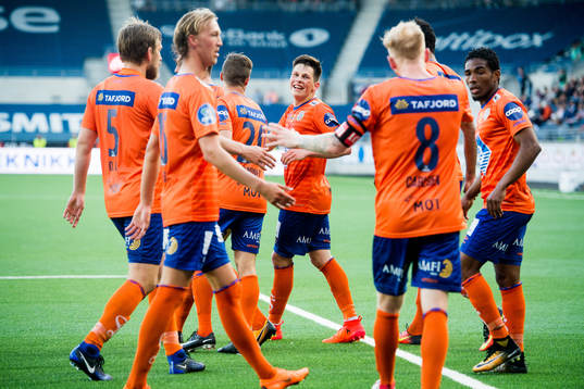 Sondre Fet of Aalesund celebrates the 0-2 goal with