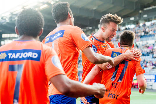 Kaj Ramsteijn and Sondre Fet of Aalesund celebrate the 0-2