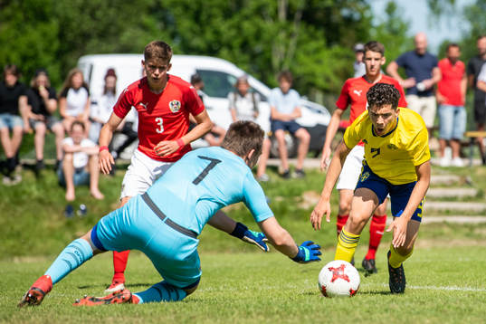 Österrikes målvakt Nikolas Polster tar bollen framför
