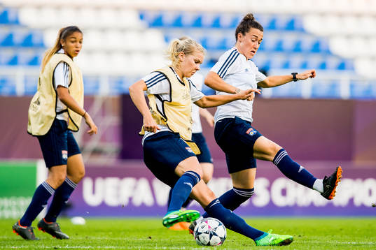 Ada Hegerberg and Lucy Bronze of Lyon