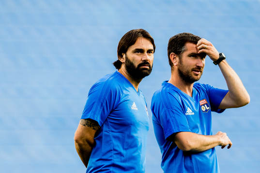 Reynald Pedros, head coach of Lyon, and Charles Devineau