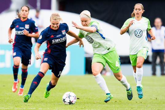 Ada Hegerberg of Lyon and Nilla Fischer of Wolfsburg