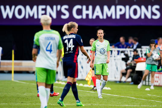 Nilla Fischer and Caroline Graham Hansen of Wolfsburg and