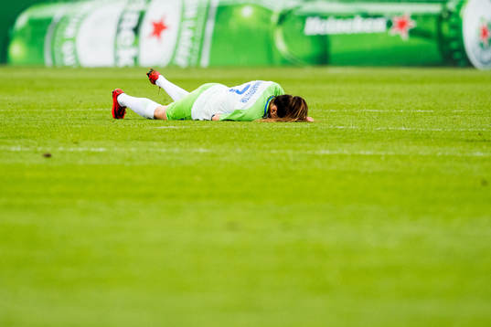 Sara Björk Gunnarsdottir of Wolfsburg with an injury