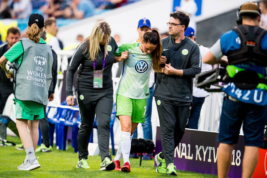 Sara Björk Gunnarsdottir of Wolfsburg with an injury