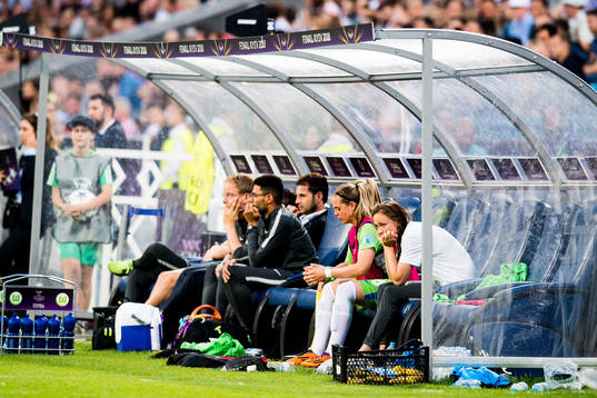 Caroline Graham Hansen of Wolfsburg looks dejected at the