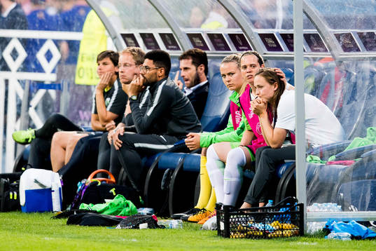 Caroline Graham Hansen of Wolfsburg looks dejected at the