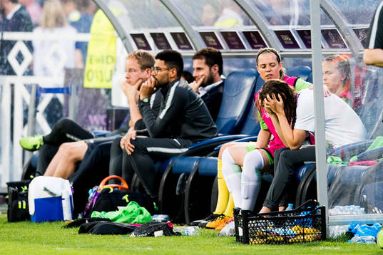 Caroline Graham Hansen of Wolfsburg looks dejected at the