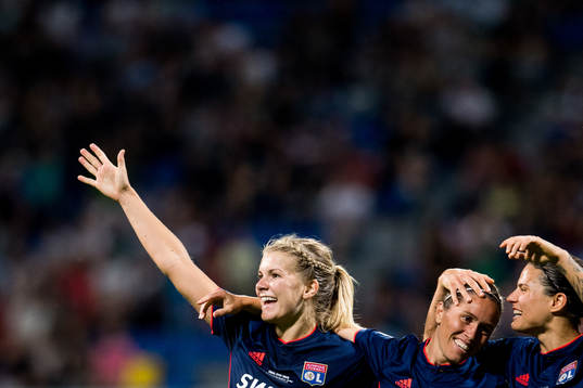 Ada Hegerberg, Camille Abily and Dzsenifer Marozsan of Lyon
