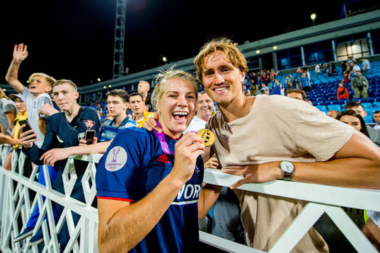 Ada Hegerberg of Lyon celebrates with her boyfriend Thomas