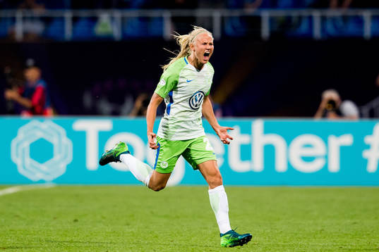 Pernille Harder of Wolfsburg celebrates scoring 1-0 in the