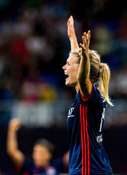 Ada Hegerberg of Lyon celebrates at the final whistle