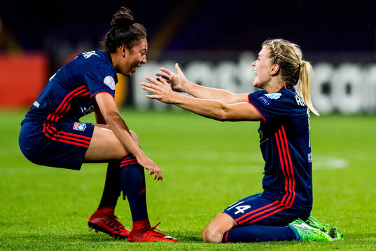 Ada Hegerberg of Lyon celebrates at the final whistle with