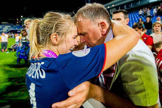 Ada Hegerberg of Lyon celebrates with her dad Stein Erik