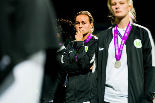 Kristine Minde of Wolfsburg looks dejected