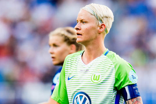 Nilla Fischer of Wolfsburg and Ada Hegerberg of Lyon