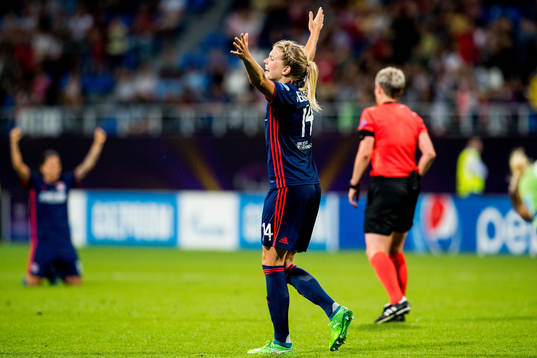 Ada Hegerberg of Lyon celebrates at the final whistle