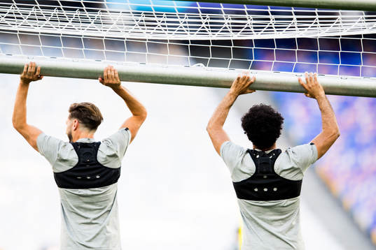 Adam Lallana and Mohamed Salah of Liverpool