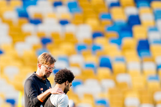 Jürgen Klopp, head coach of Liverpool, and Mohamed Salah