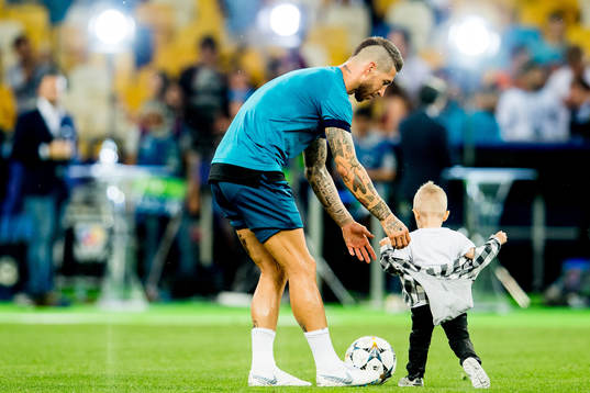 Sergio Ramos of Real Madrid with his son Marco Ramos Rubio