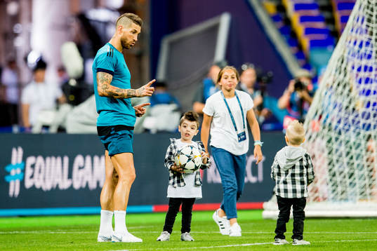 Sergio Ramos of Real Madrid with his sons Sergio Ramos