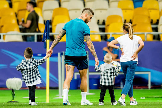 Sergio Ramos of Real Madrid with his sons Sergio Ramos
